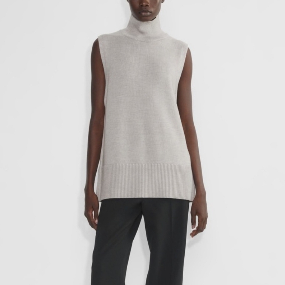 Babaton 100% Wool Successor Sleeveless Mock Neck Cream  Ribbed Knit Top XS